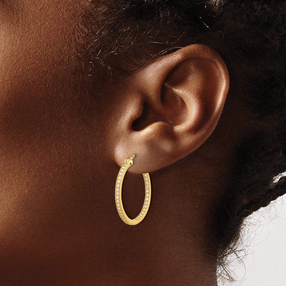 Yellow Gold-plated Sterling Silver Micro Pave CZ In Out Hoop Earrings