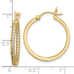 Yellow Gold-plated Sterling Silver Micro Pave CZ In Out Hoop Earrings