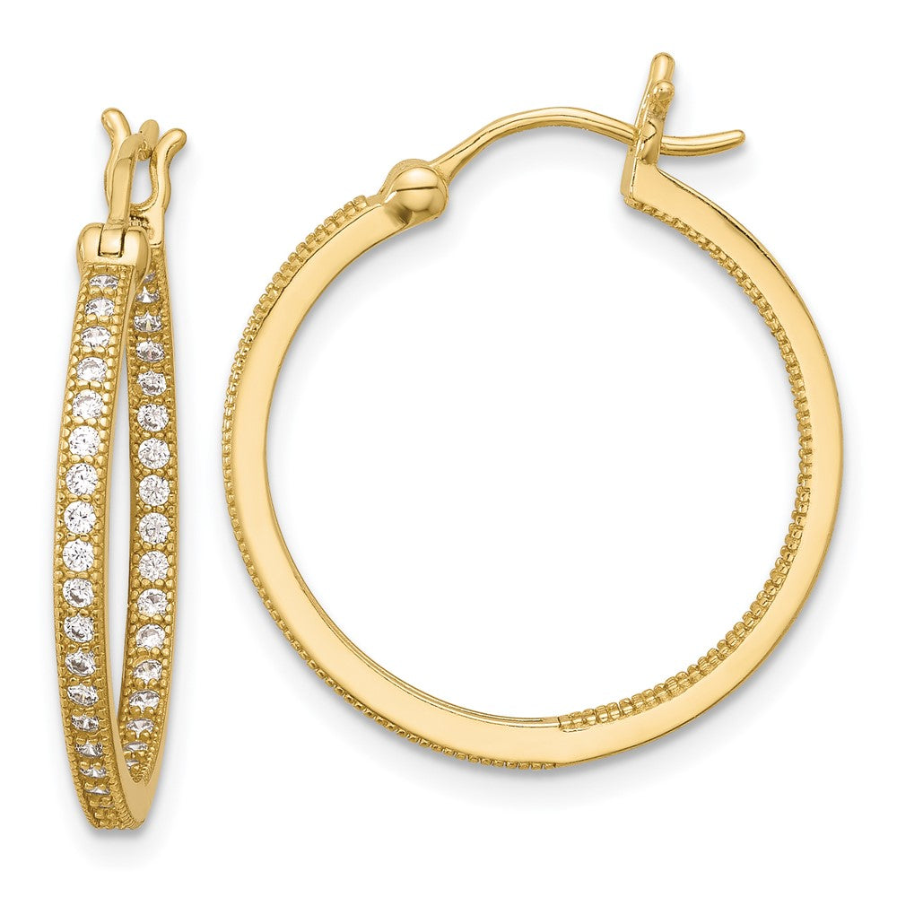 Yellow Gold-plated Sterling Silver Micro Pave CZ In Out Hoop Earrings