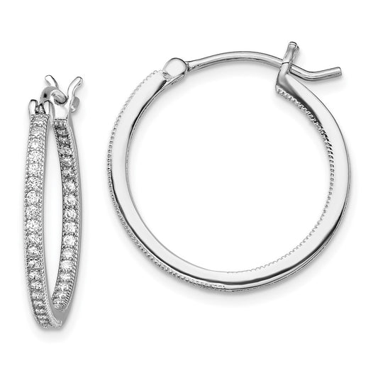 Rhodium-plated Sterling Silver Micro Pave CZ In Out Hoops