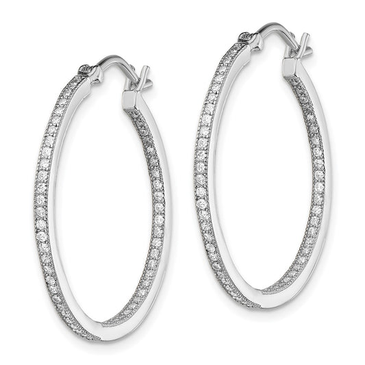 Rhodium-plated Sterling Silver CZ In Out Hoops