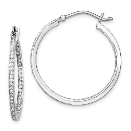 Rhodium-plated Sterling Silver CZ In Out Hoops