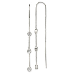 Sterling Silver Polished 3 Bezel Set CZs Threader Earrings