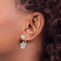 Rhodium-plated Sterling Silver CZ Studs with CZ Flower Jacket Earrings