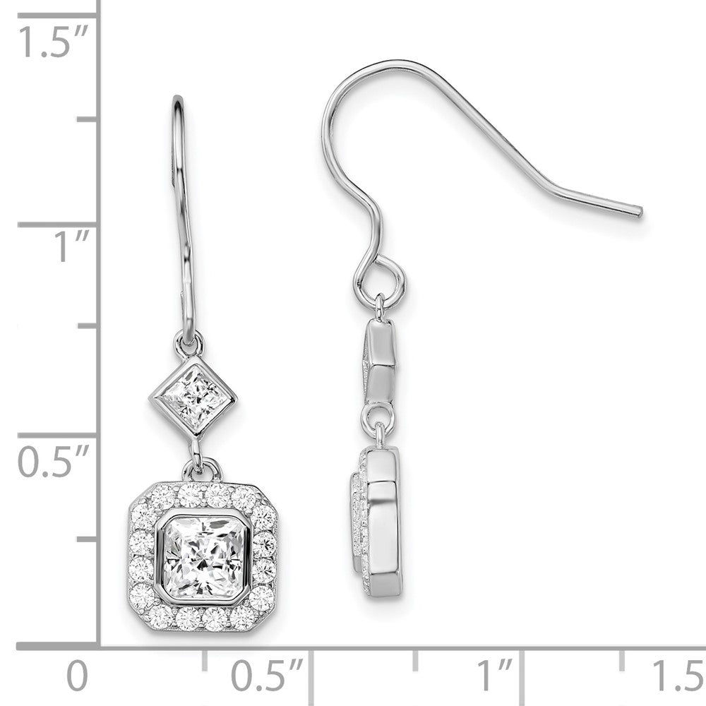 Rhodium-plated Sterling Silver CZ Square Halo Dangle Earrings