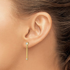 Yellow Gold-plated Sterling Silver Polished Bar with CZ Post Dangle Earrings