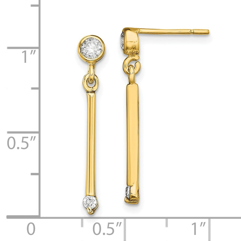 Yellow Gold-plated Sterling Silver Polished Bar with CZ Post Dangle Earrings