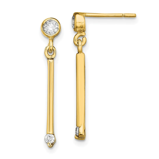 Yellow Gold-plated Sterling Silver Polished Bar with CZ Post Dangle Earrings