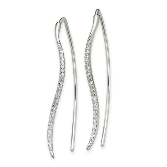 Sterling Silver CZ Curved Bar Threader Earrings