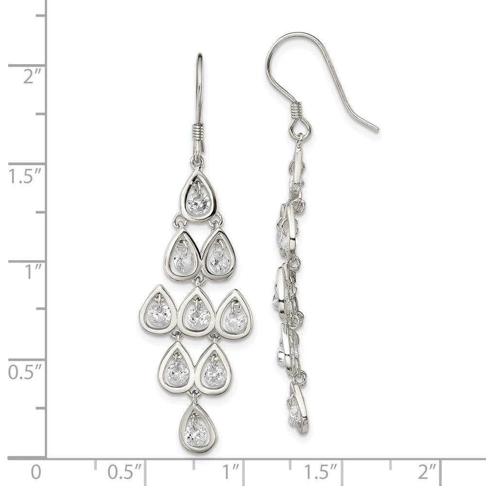Sterling Silver Fancy Clear CZ Pear Shaped Stone Chandelier Dangle Earrings