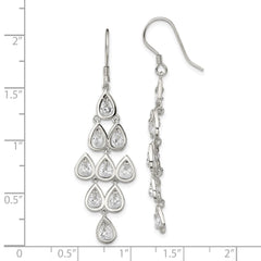 Sterling Silver Fancy Clear CZ Pear Shaped Stone Chandelier Dangle Earrings