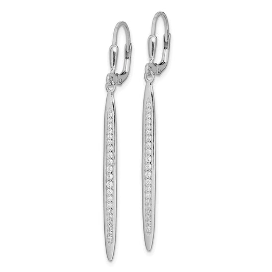 Rhodium-plated Sterling Silver CZ Bar Leverback Dangle Earrings