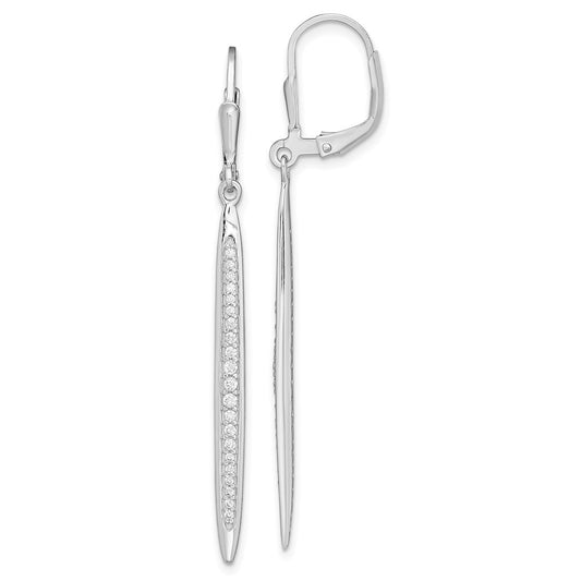 Rhodium-plated Sterling Silver CZ Bar Leverback Dangle Earrings