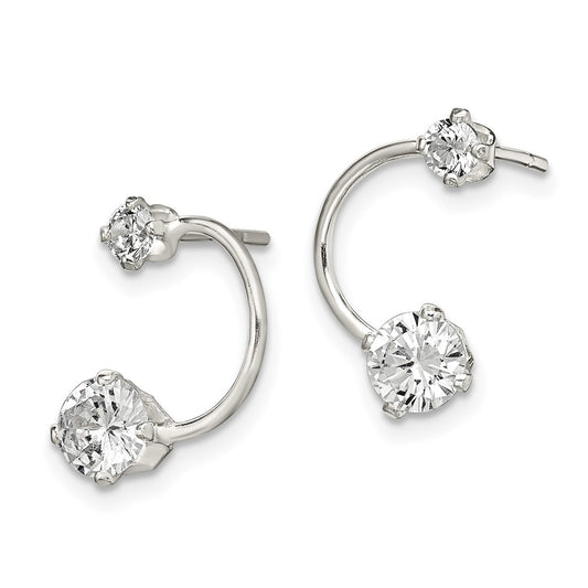 Sterling Silver Polished CZ Half-Circle Post Earrings