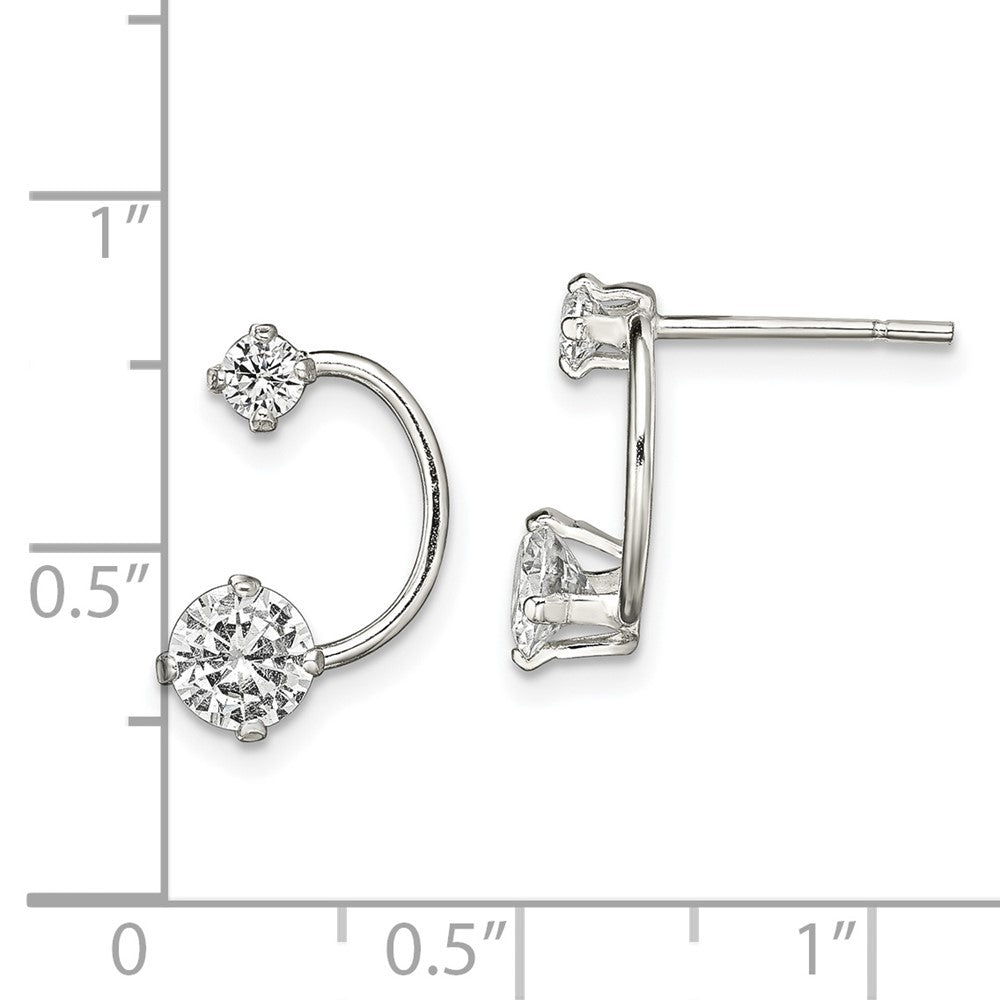 Sterling Silver Polished CZ Half-Circle Post Earrings