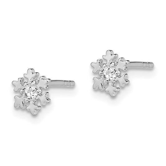 Rhodium-plated Sterling Silver CZ Snowflake Post Earrings