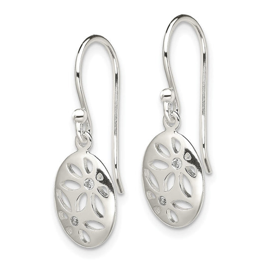 Sterling Silver CZ Flower Dangle Earrings