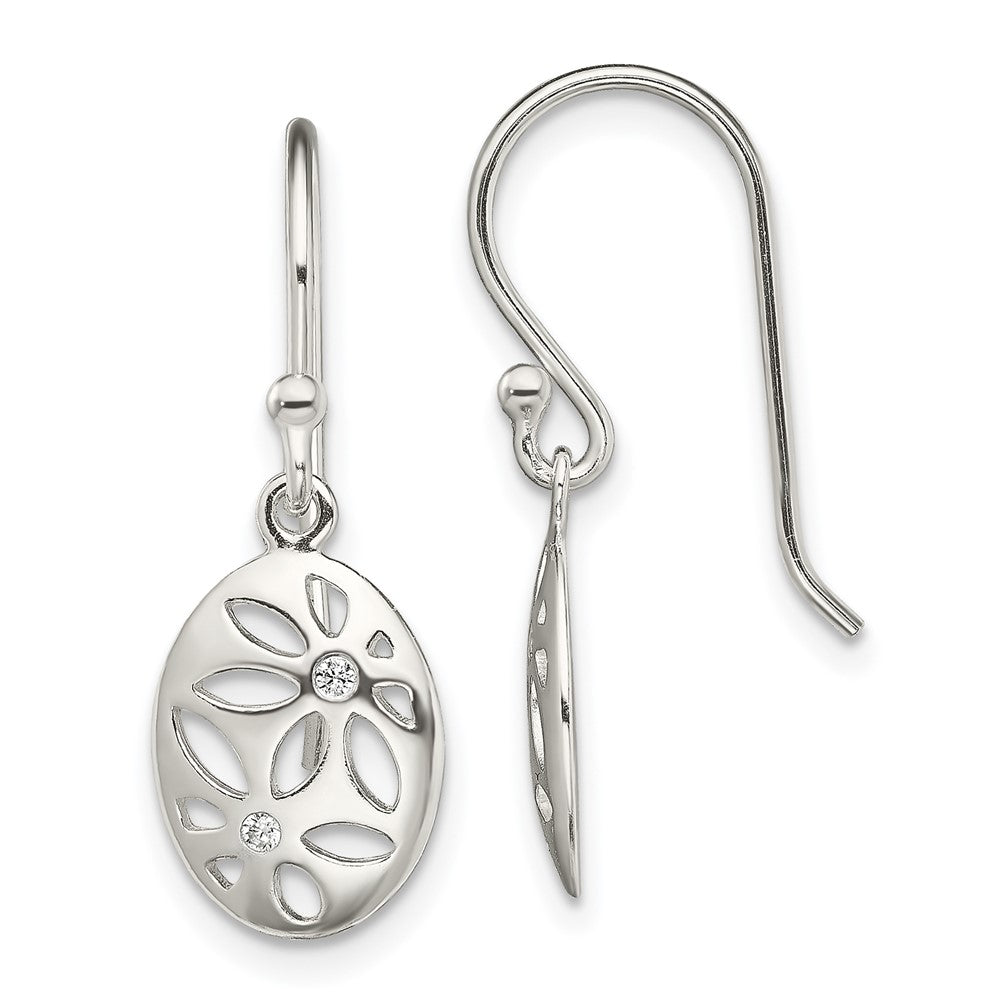 Sterling Silver CZ Flower Dangle Earrings