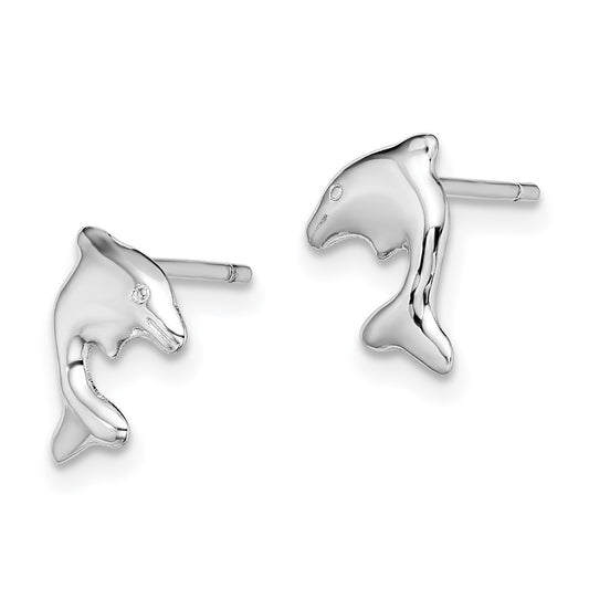 Rhodium-plated Sterling Silver Dolphin Stud Earrings