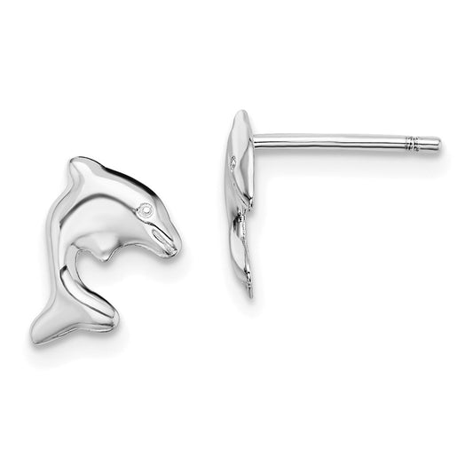 Rhodium-plated Sterling Silver Dolphin Stud Earrings