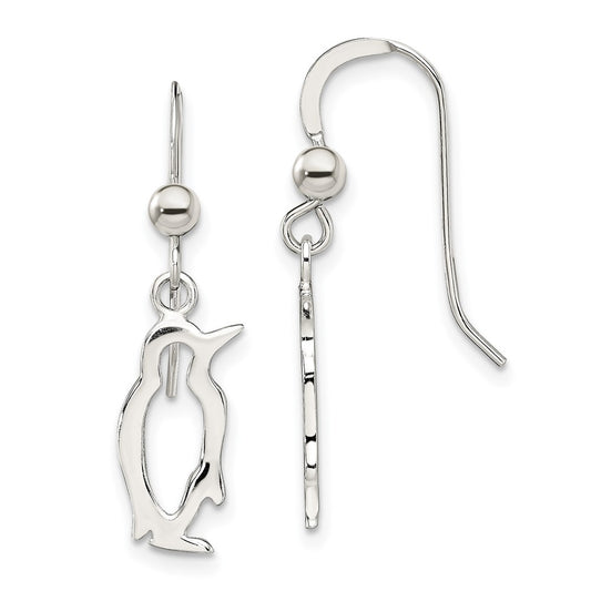 Sterling Silver Penguin Shepherd Hook Earrings