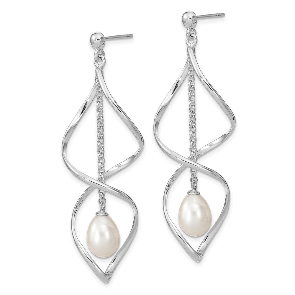 Rhodium-plated Sterling Silver 7-8mm White Rice FWC Pearl Dangle Earrings