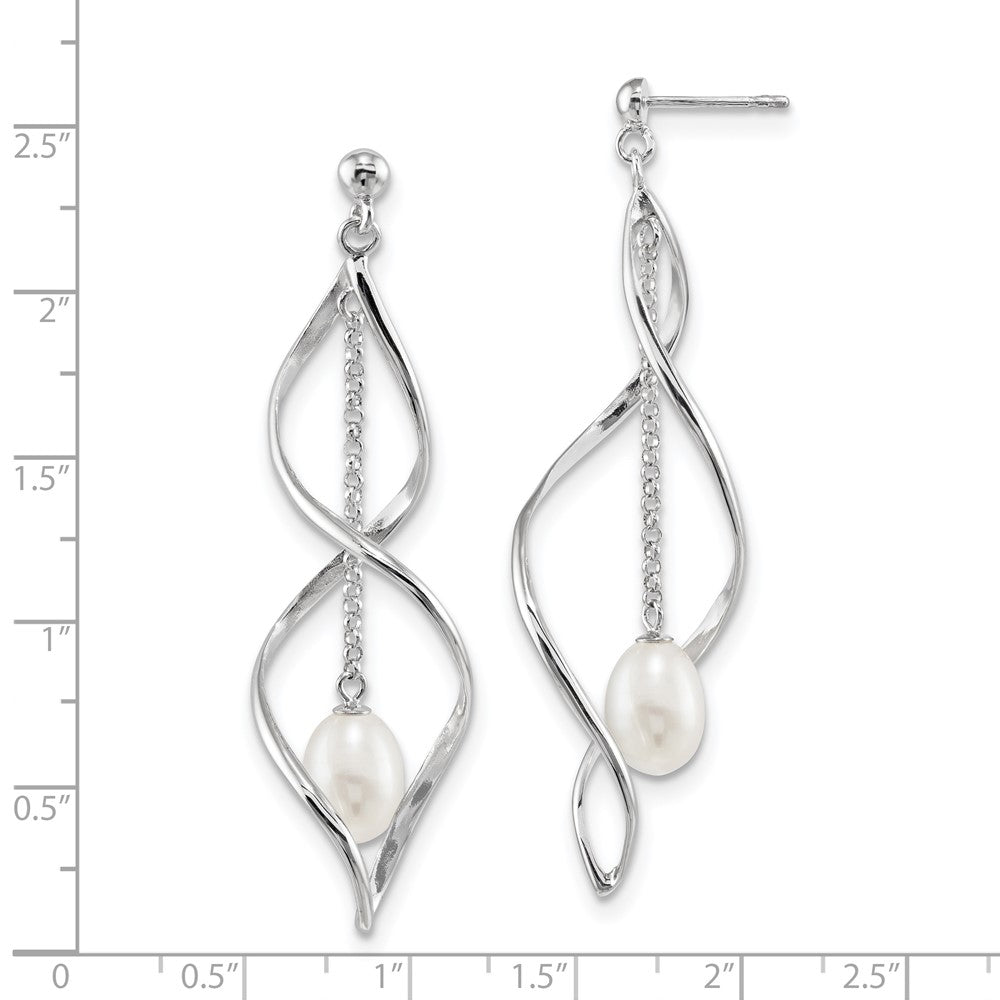 Rhodium-plated Sterling Silver 7-8mm White Rice FWC Pearl Dangle Earrings