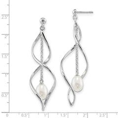 Rhodium-plated Sterling Silver 7-8mm White Rice FWC Pearl Dangle Earrings