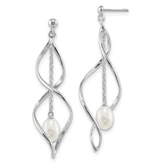 Rhodium-plated Sterling Silver 7-8mm White Rice FWC Pearl Dangle Earrings