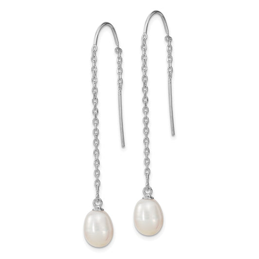 Rhodium-plated Sterling Silver 7-8mm Teardrop FWC Pearl Threader Earrings