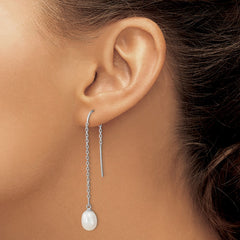 Rhodium-plated Sterling Silver 7-8mm Teardrop FWC Pearl Threader Earrings