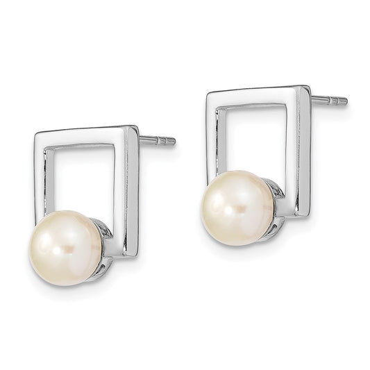 Rhodium-plated Sterling Silver 6-7mm Button FWC Pearl Square Post Earrings