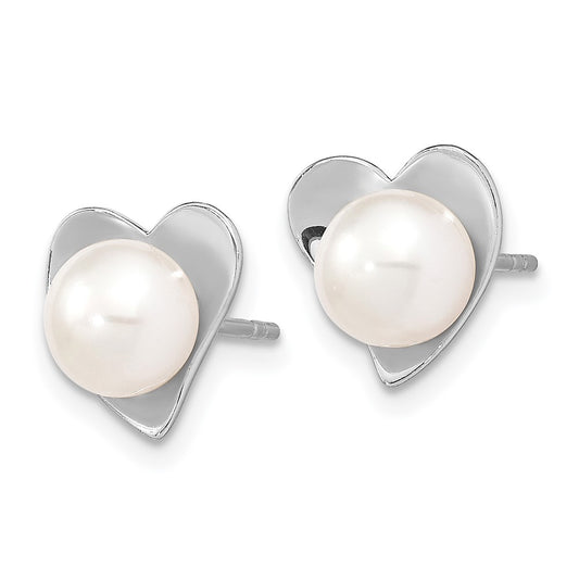 Rhodium-plated Sterling Silver 7-8mm White Button FWC Pearl Post Earrings