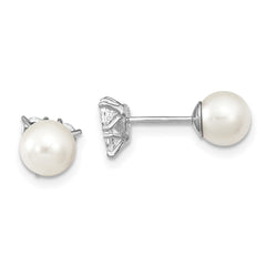 Rhodium-plated Sterling Silver CZ Imitation Shell Pearl Front Back Earrings