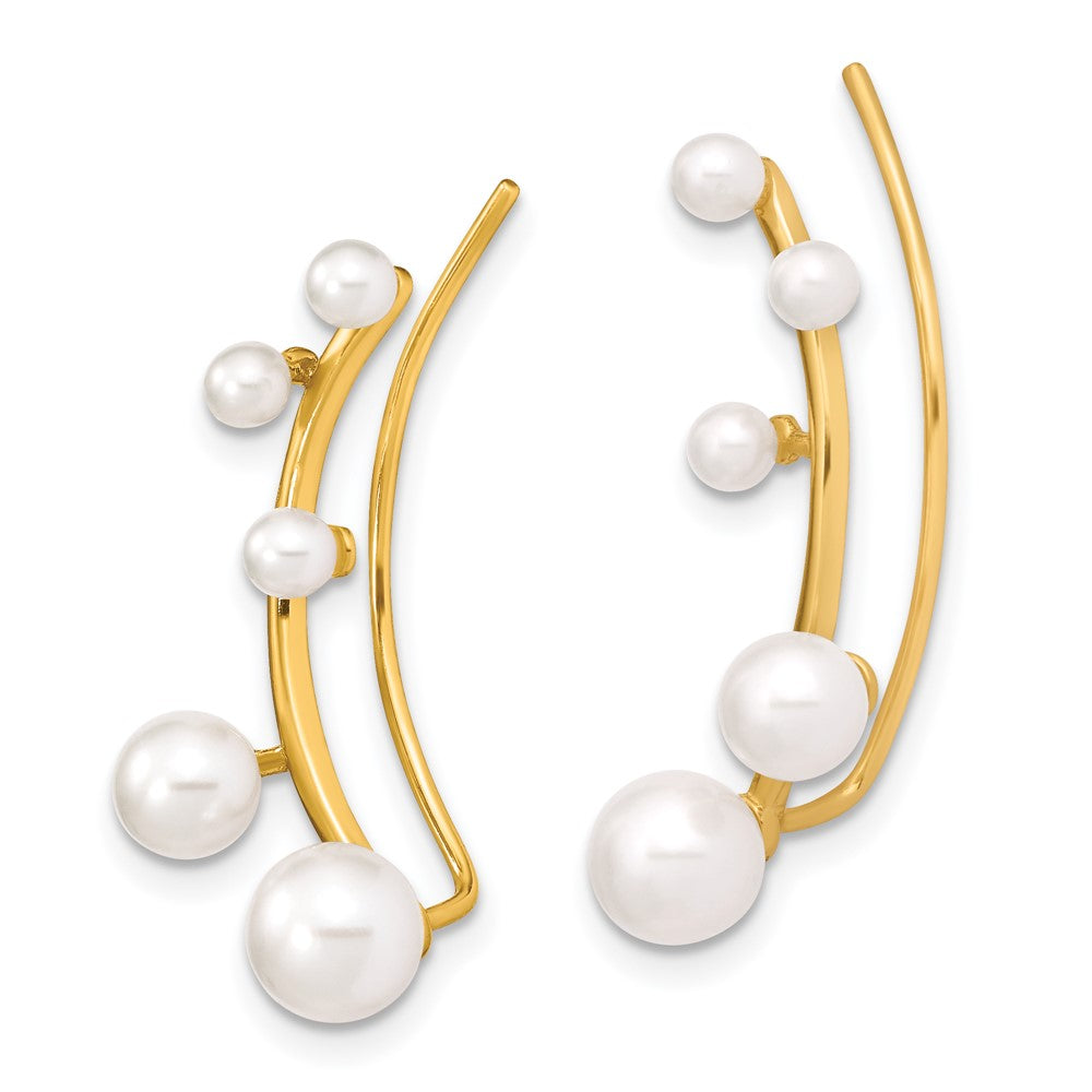 Yellow Gold-plated Sterling Silver 3-6mm White FWC Pearl Ear Climber Earrings