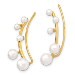 Yellow Gold-plated Sterling Silver 3-6mm White FWC Pearl Ear Climber Earrings