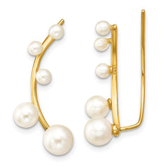 Yellow Gold-plated Sterling Silver 3-6mm White FWC Pearl Ear Climber Earrings