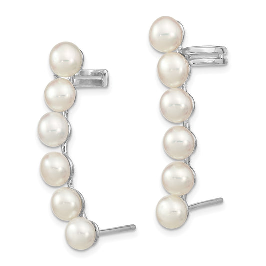 Rhodium-plated Sterling Silver 5-6mm FWC Pearl Ear Climber Cuff Earrings