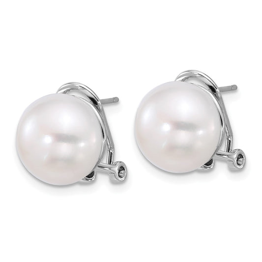 Rhodium-plated Sterling Silver 12-13mm FWC Pearl Omega Back Earrings