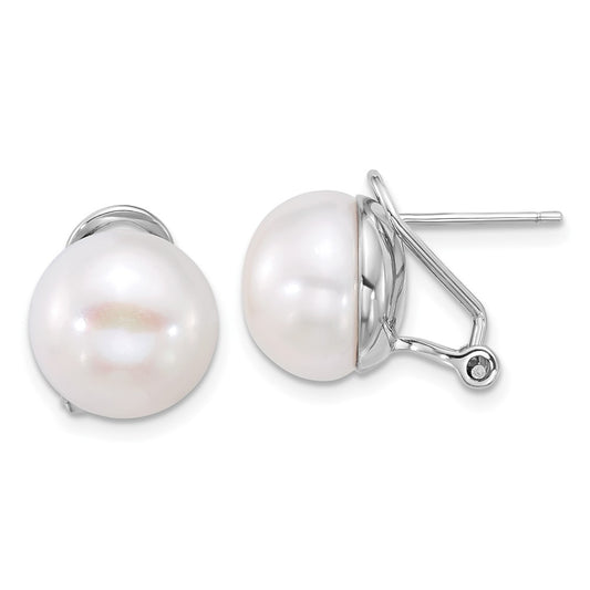 Rhodium-plated Sterling Silver 12-13mm FWC Pearl Omega Back Earrings