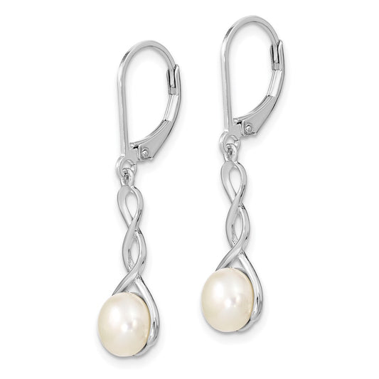 Rhodium-plated Sterling Silver 7-8mm Button FWC Pearl Leverback Earrings