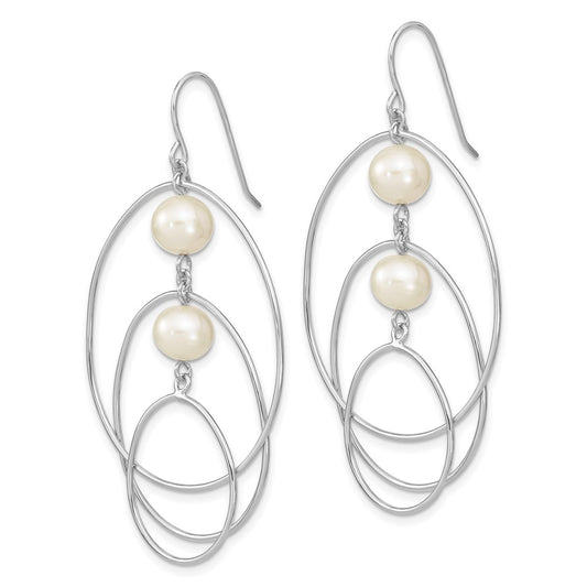 Rhodium-plated Sterling Silver 8-9mm White FWC Pearl Hoop Earrin