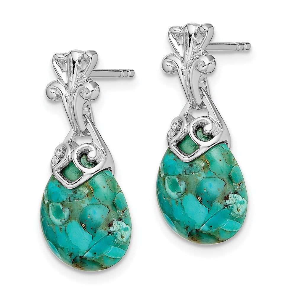 Rhodium-plated Sterling Silver Reconstituted Turquoise Dangle Earrings