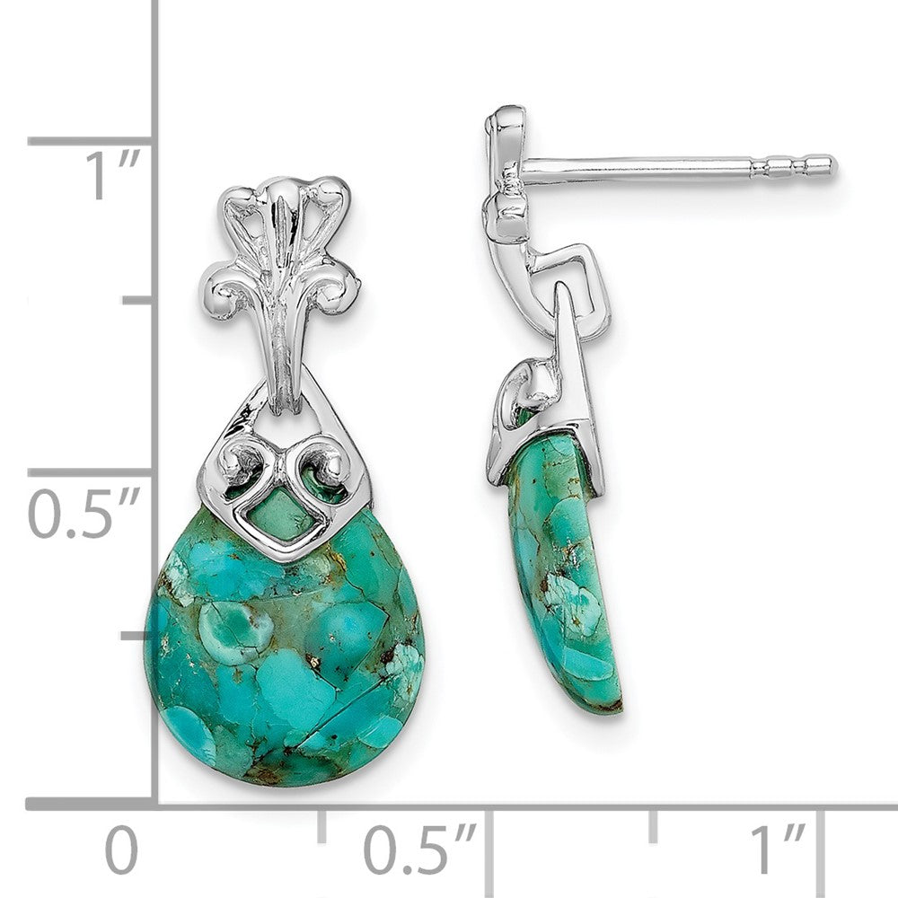 Rhodium-plated Sterling Silver Reconstituted Turquoise Dangle Earrings