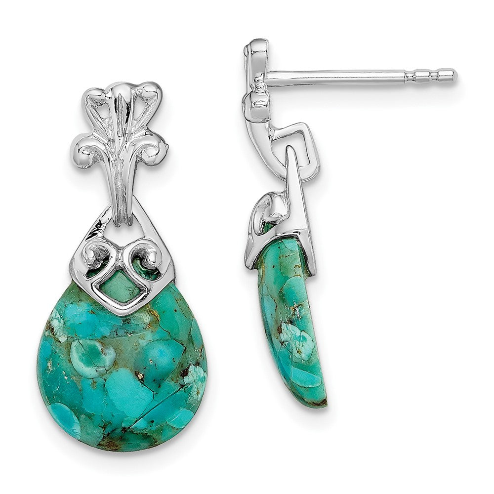 Rhodium-plated Sterling Silver Reconstituted Turquoise Dangle Earrings