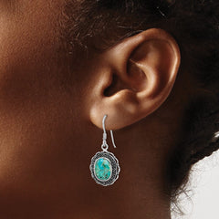 Rhodium-plated Sterling Silver Antiqued with Reconstructed Turquoise Earrings