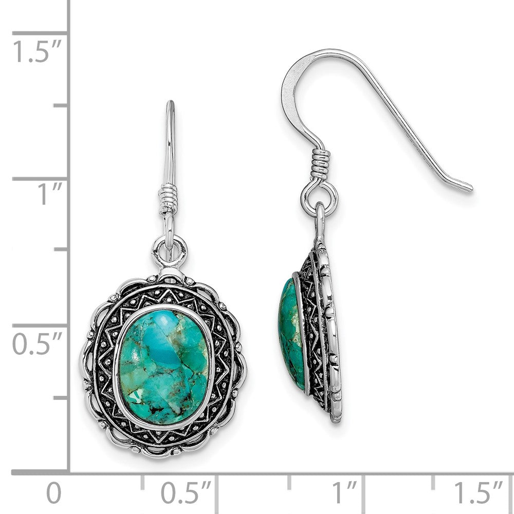 Rhodium-plated Sterling Silver Antiqued with Reconstructed Turquoise Earrings