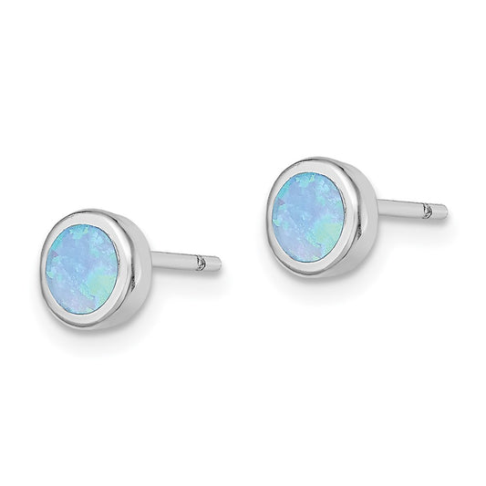Rhodium-plated Sterling Silver Synthetic Blue Opal Post Earrings