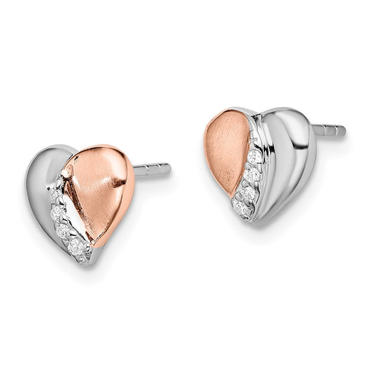 Sterling Silver & Rose Gold-plated CZ Heart Earrings