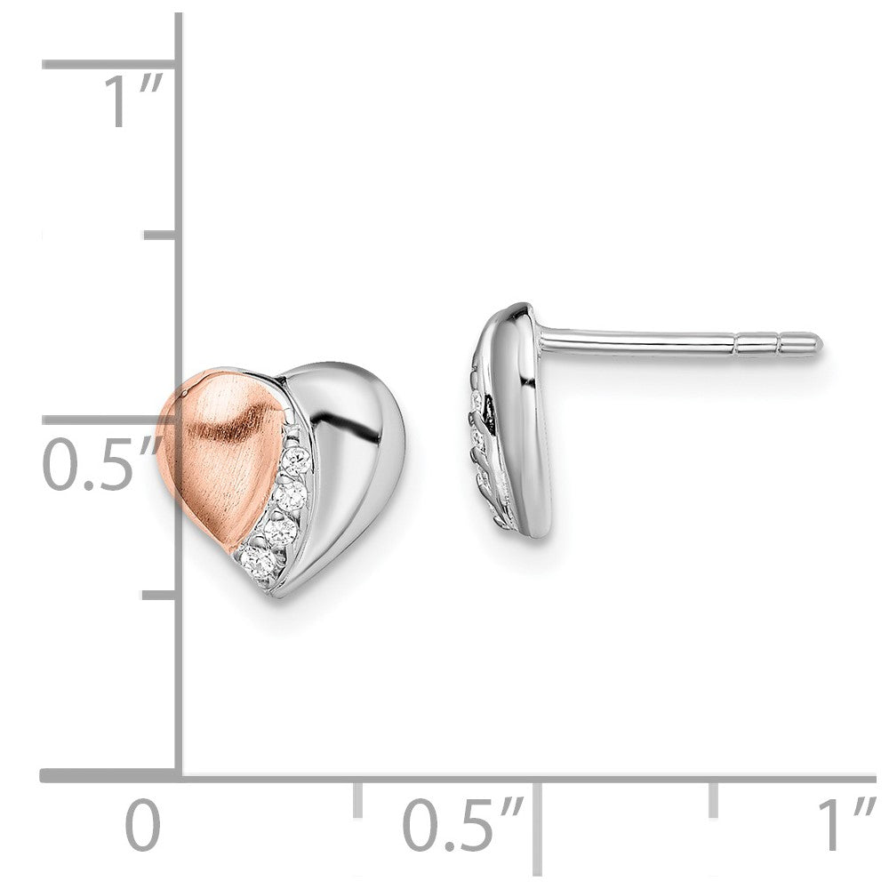 Sterling Silver & Rose Gold-plated CZ Heart Earrings